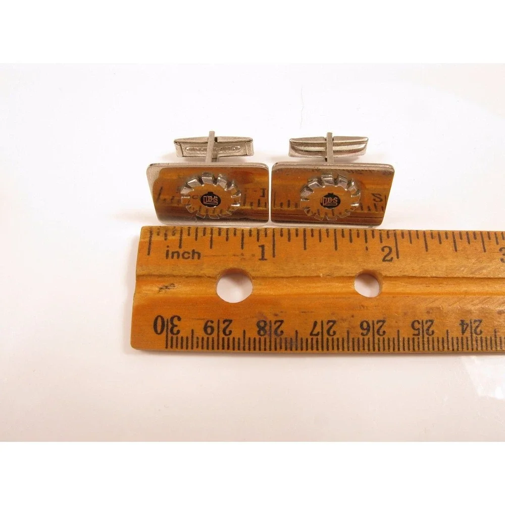 Signed Pat.‎ Pend Vintage Silver Tone Dbs Saw Blade Plaque Men's Cuff Links